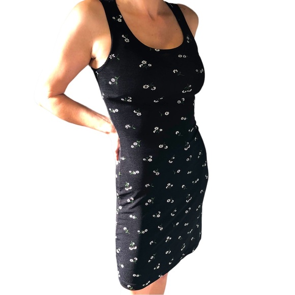 Vintage Dresses Vintage Y2k Candy Rockets Black Daisy Print Fitted